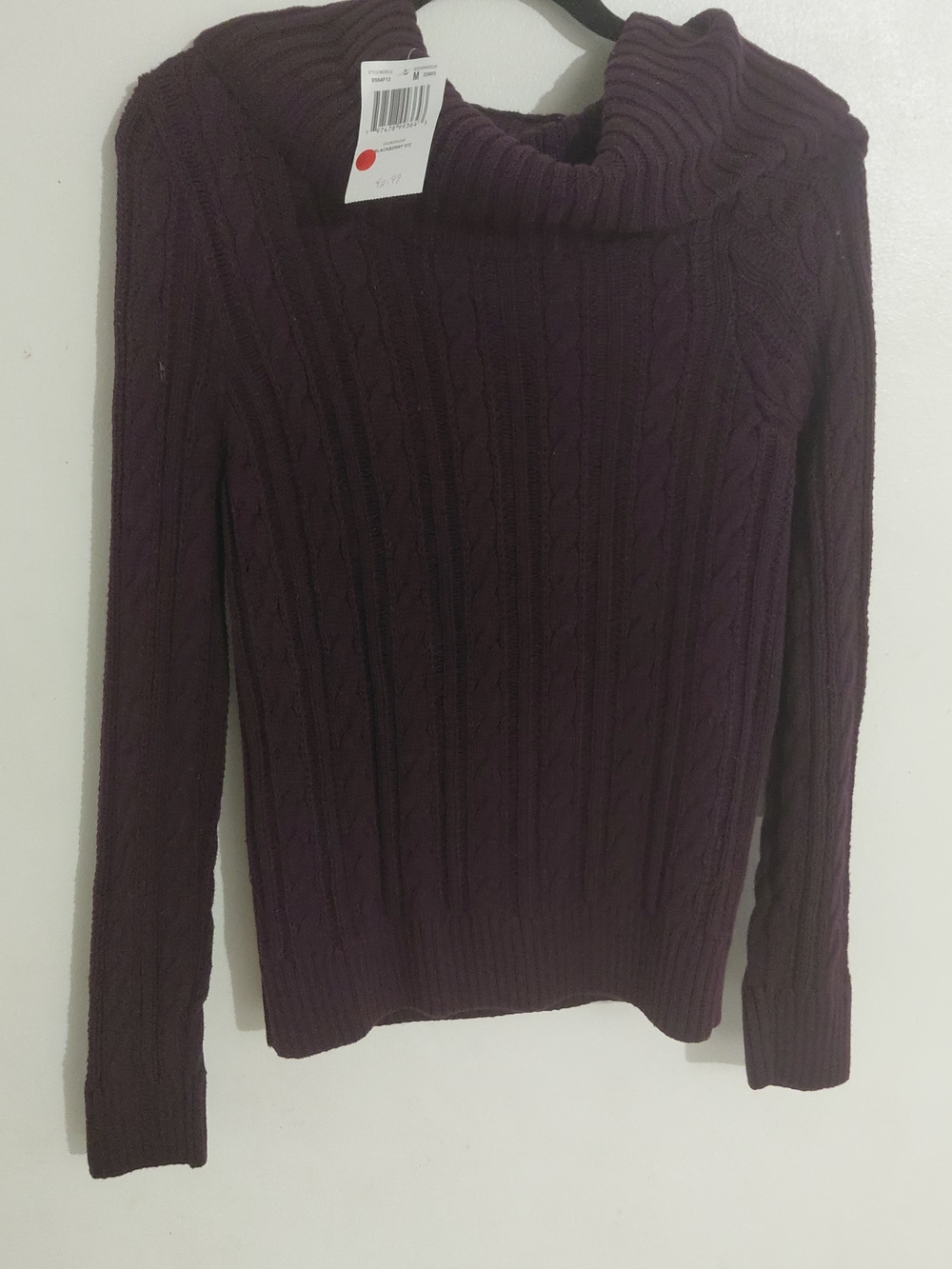 JEANNE PIERRE Deep Plum Cable Cowl Sweater